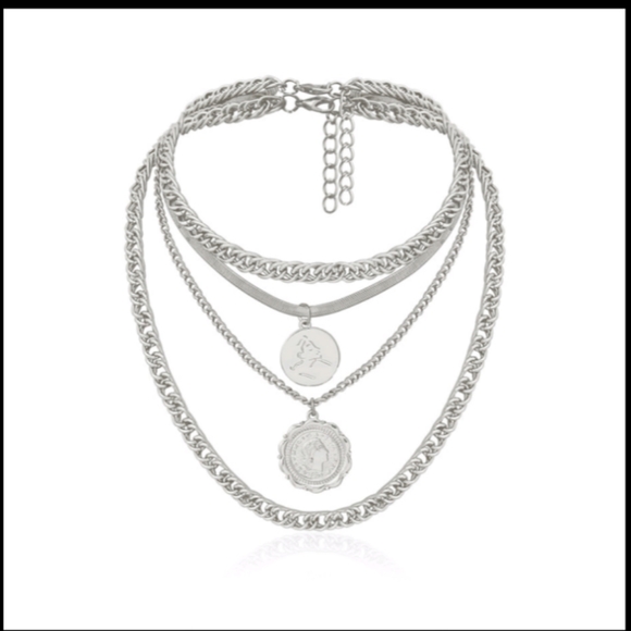 Punk Miami Cuban Choker Silver Tone Big Coin Necklace - Picture 2 of 3